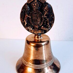 Vintage Solid Brass United Kingdom Lion & Unicorn Coat of Arms Bell 5" (1958)